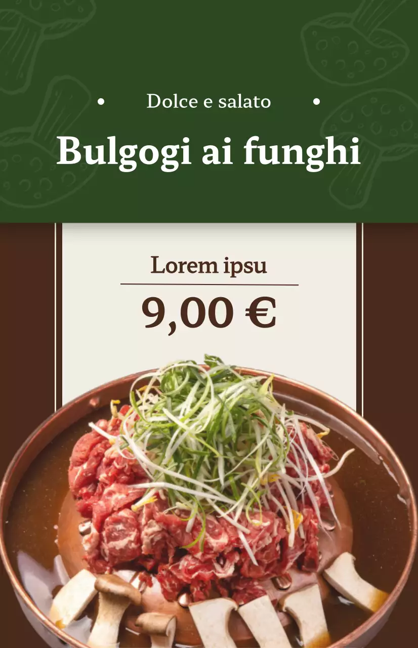 Promozione del ristorante con immagini di voci del menu coreano in diversi colori