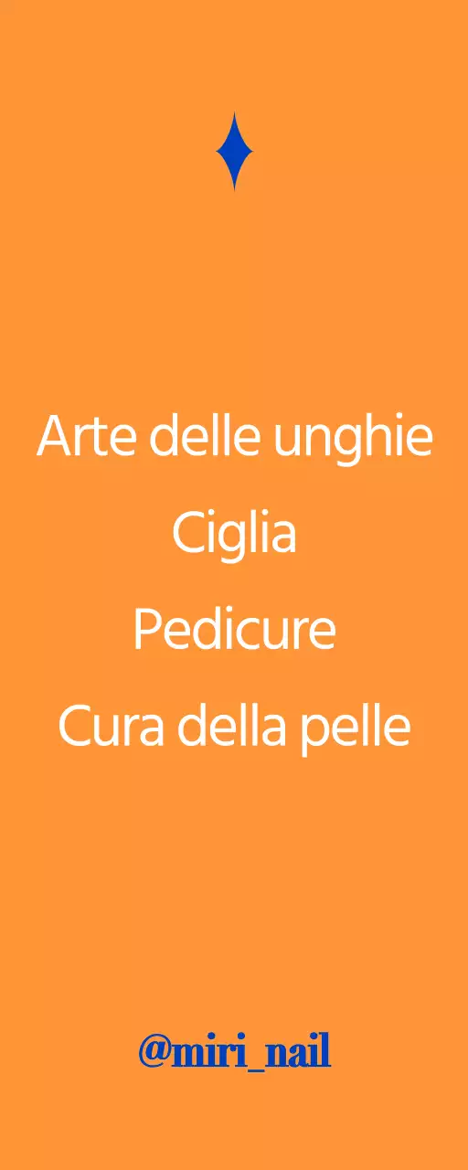 Promozione del negozio di nail art con testo blu e arancione