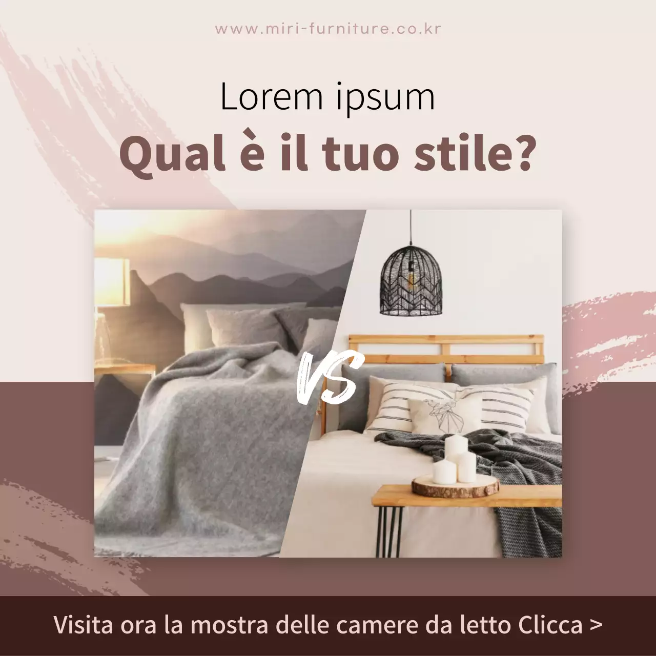 I mobili della camera da letto degli sposi in marrone sui social media