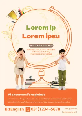 Simpatico volantino arancione per una scuola di lingua inglese