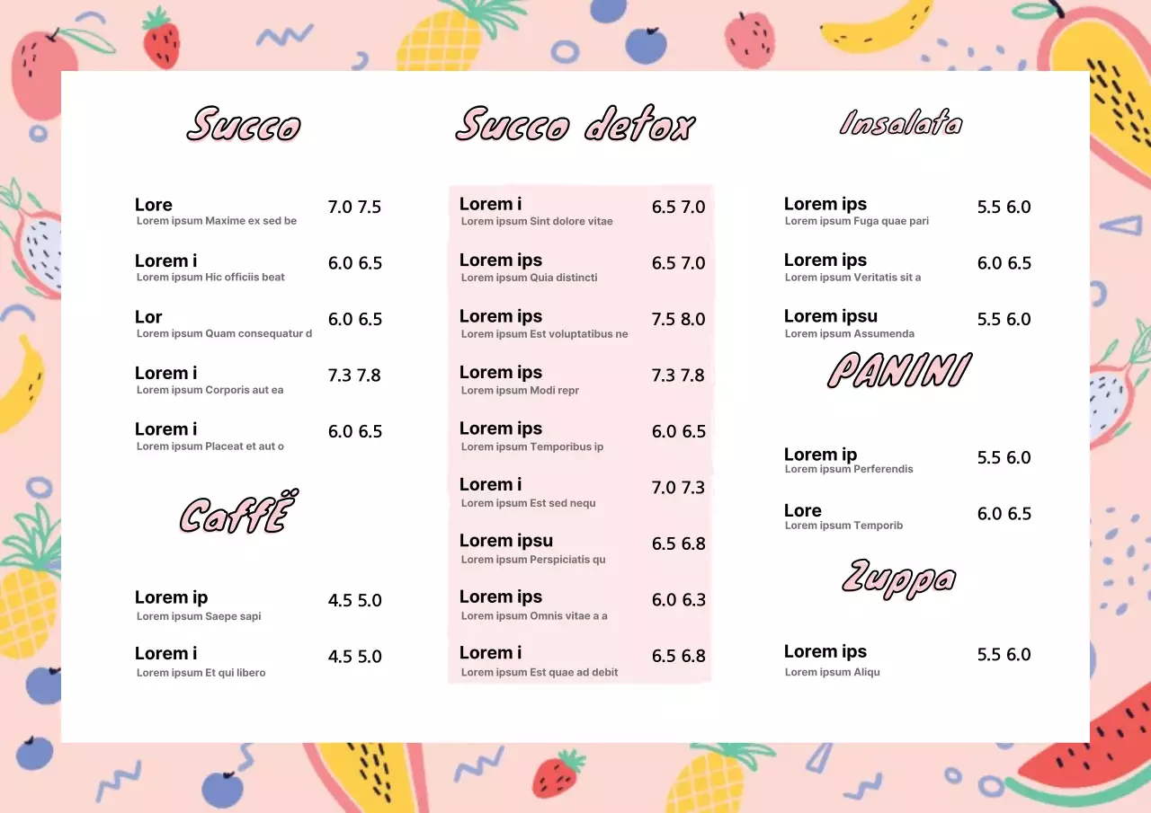 Cornice con motivo a frutta leggera menu3