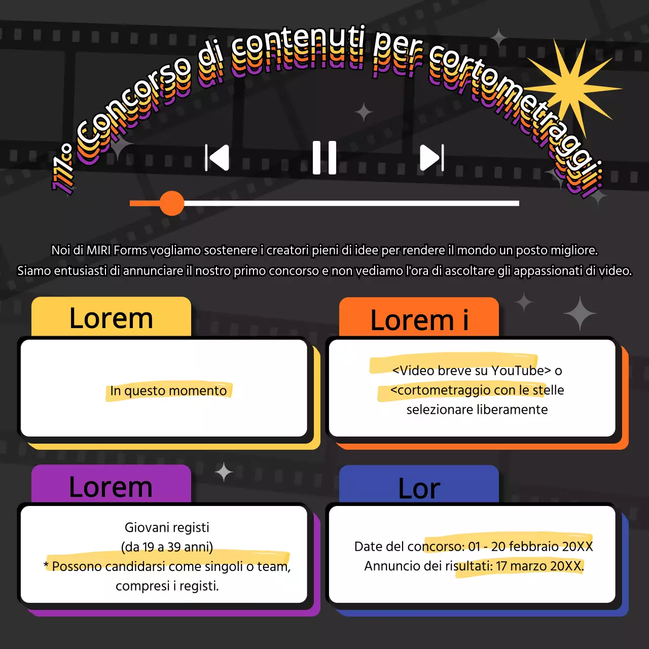 Bando di concorso in stile web retrò su sfondo nero