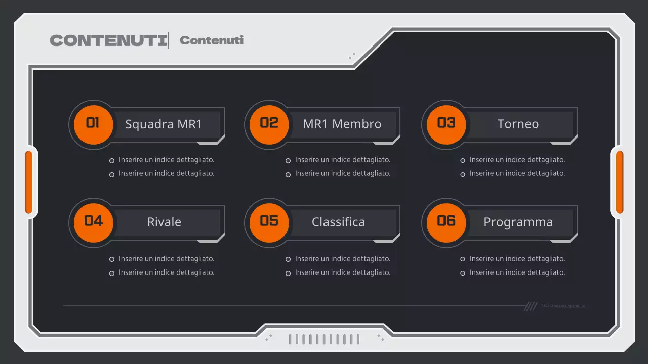Rapporto sulla strategia di gioco con un concetto meccanico in colori neutri e arancione.