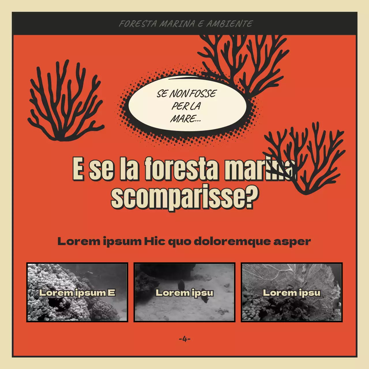 Concetto di cartone animato foresta marina e alghe in rosso e nero