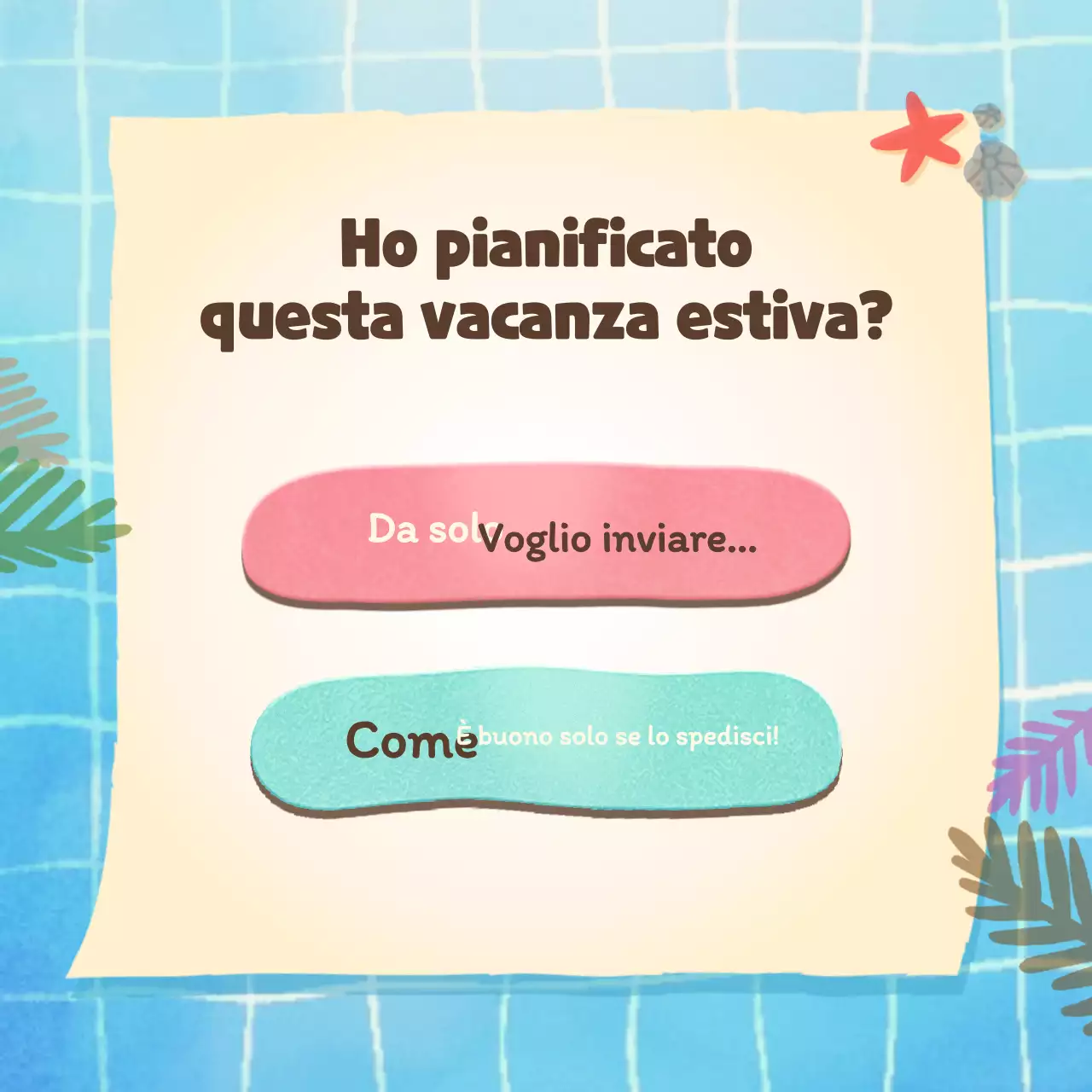Test psicologico di tipo vacanziero con un simpatico concetto di piscina blu