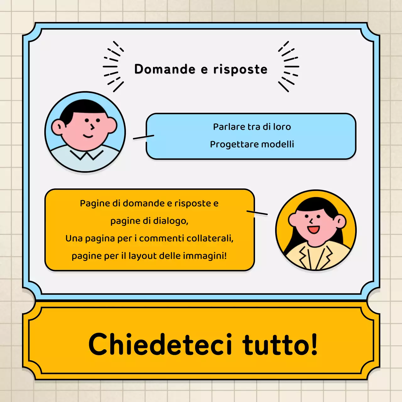 Bolle vocali azzurre e gialle e stile illustrativo simpatico