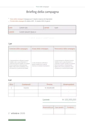 Piano della campagna in verde con formattazione tabellare in marrone