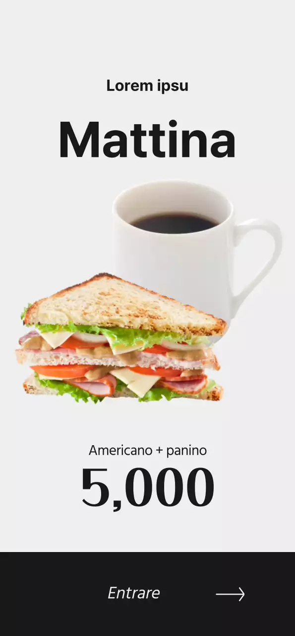 Promuovete la vostra caffetteria con immagini di caffè e caratteri neri per un look pulito