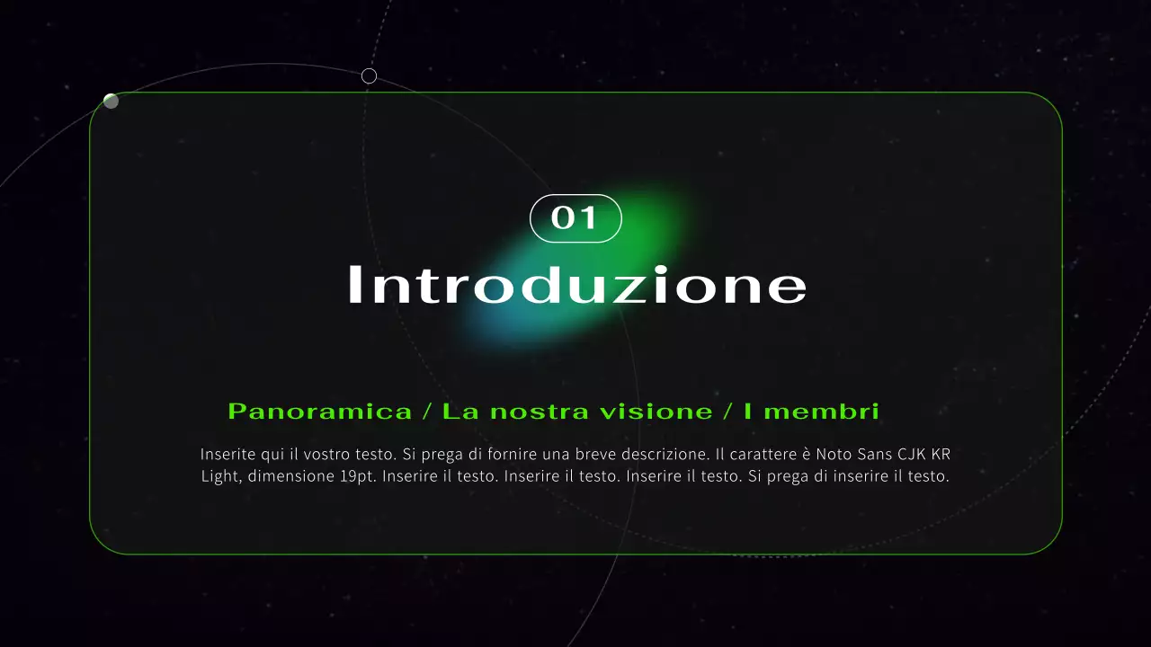 Presentazione astronautica futuristica cibernetica nera e al neon