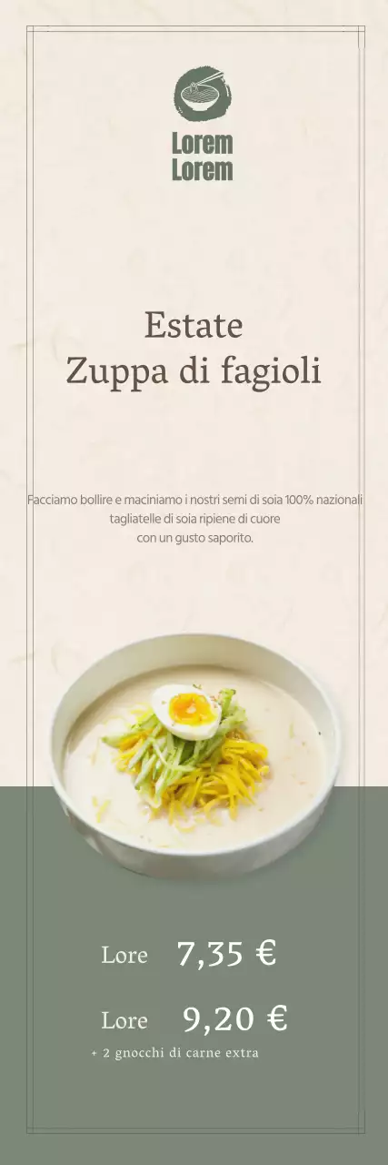 Banner per il menu estivo in un colore rilassante