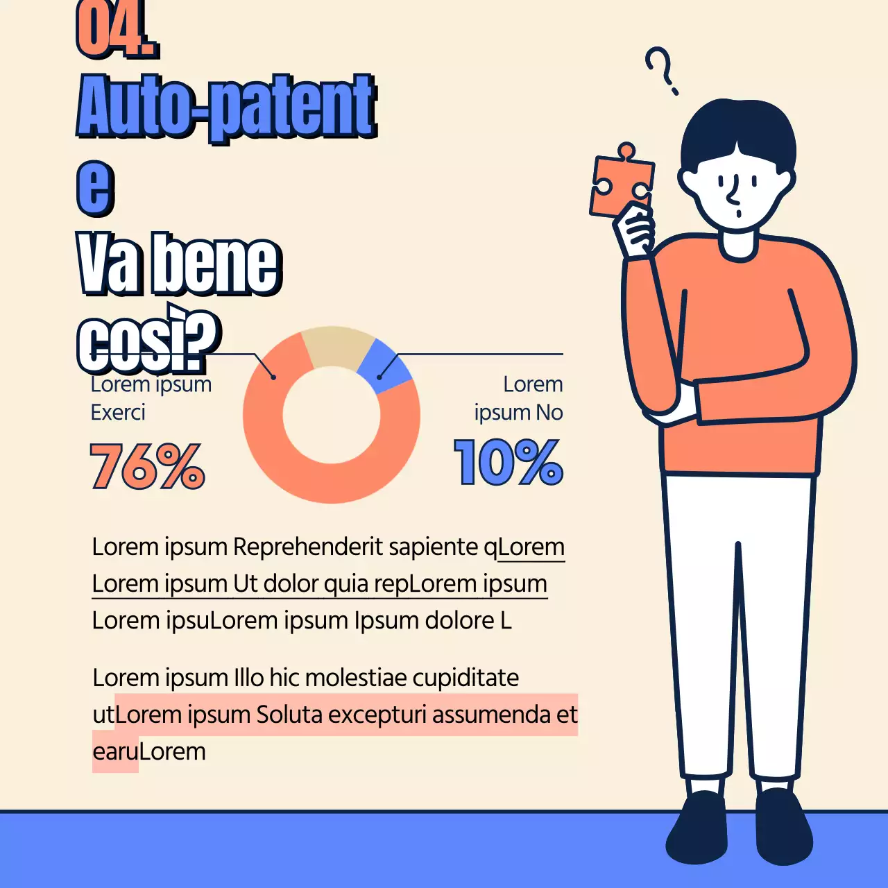 Scheda informativa sulla domanda di brevetto in beige, blu e arancione Novità