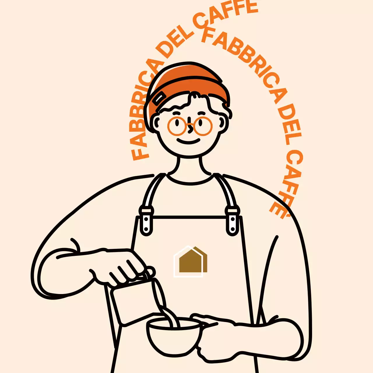 Adesivo con illustrazione di barista in avorio e blu