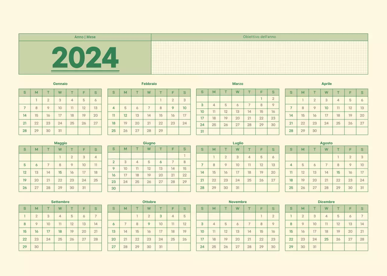 Calendario da parete SAT D-day concept in verde e giallo chiaro