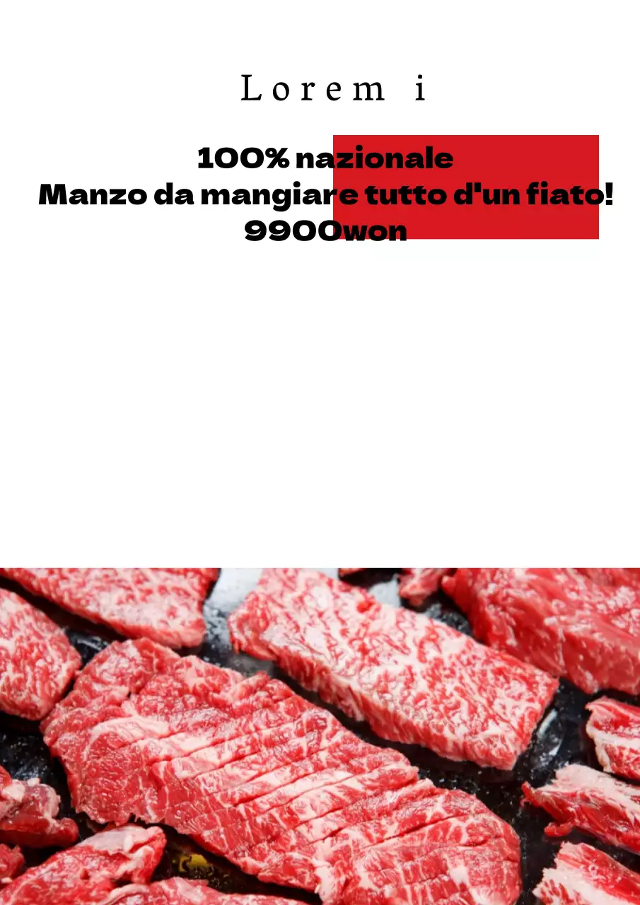 Promuovere sconti sul buffet di carne bovina con foto in nero e rosso di carne cruda