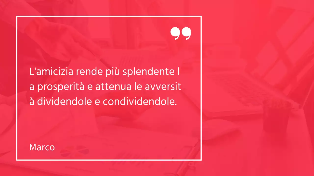 Presentazione della discussione con evidenziazione del testo e disposizione delle foto in rosso