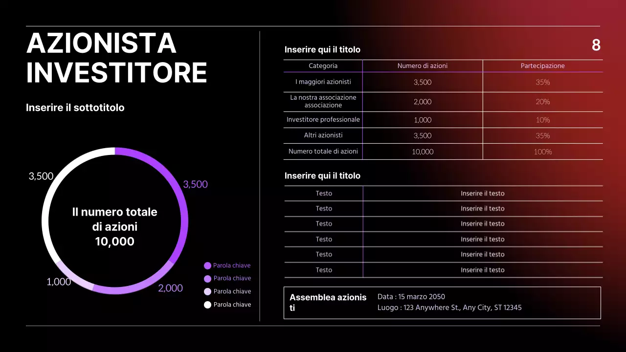 Presentazione IR con concetto di business nero, blu e rosso gradiente