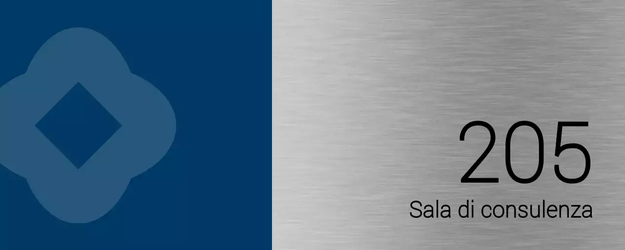 Nomi di aule universitarie con semplici forme blu e nere come accenti