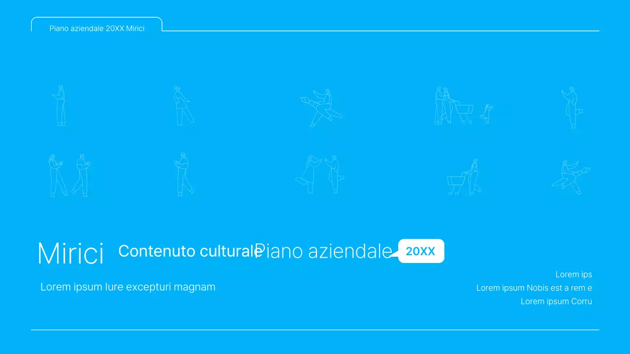 Una presentazione pulita del business plan dei contenuti culturali in bianco e blu