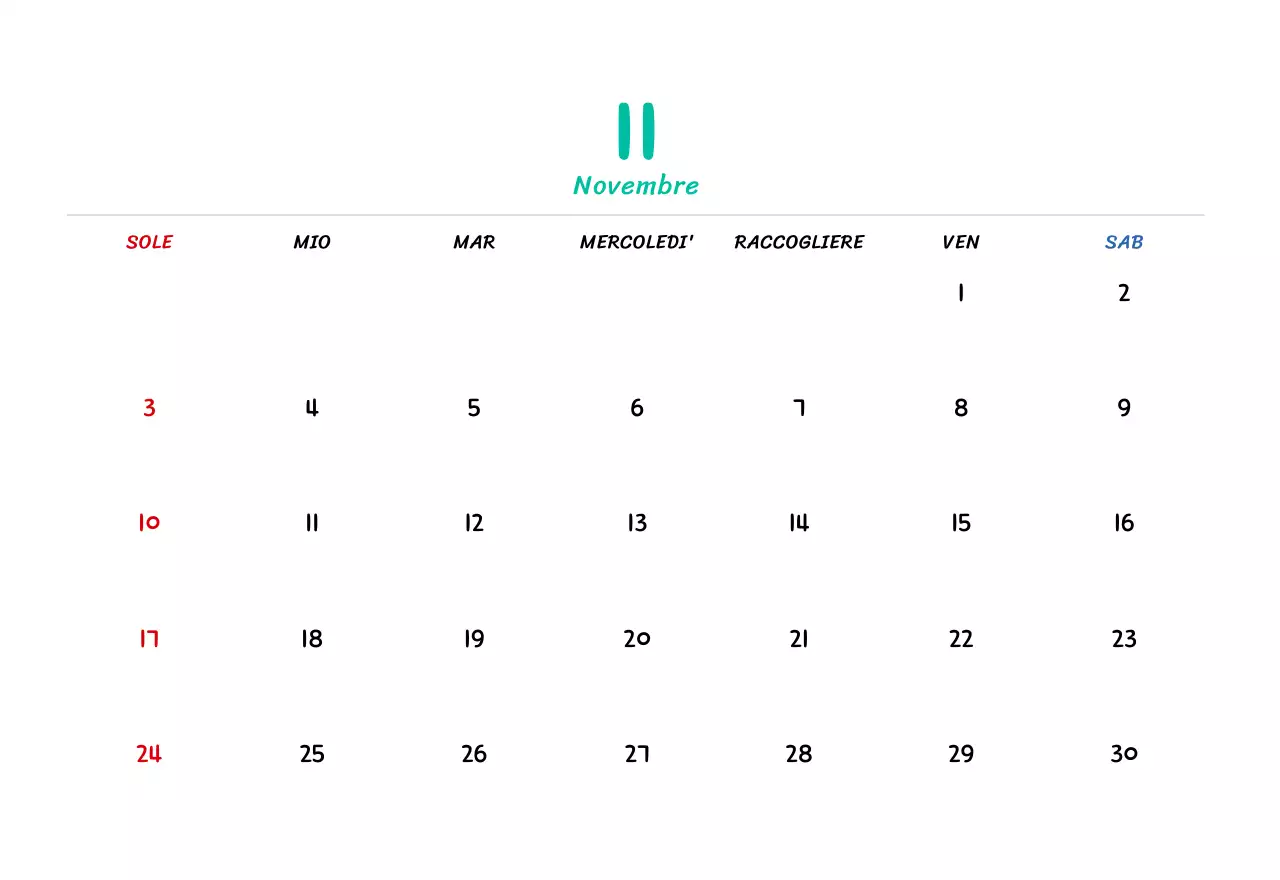 Calendario di Capodanno con simpatiche illustrazioni