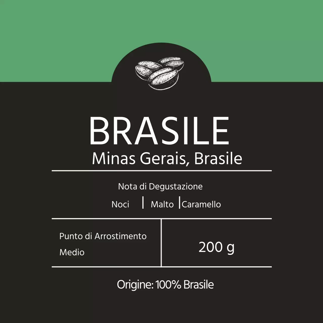 Etichetta illustrata verde del caffè in grani