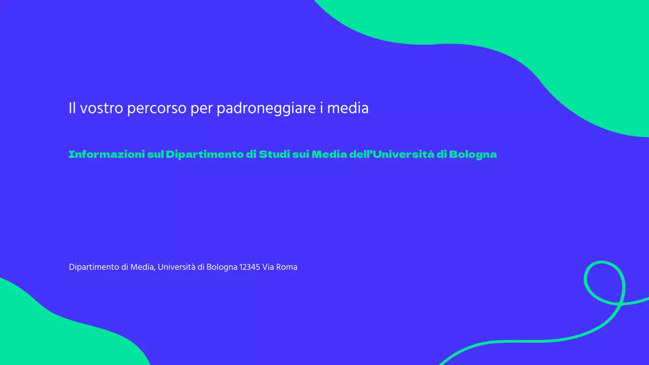 Una moderna presentazione del dipartimento di relazioni pubbliche dell'università in bianco e blu