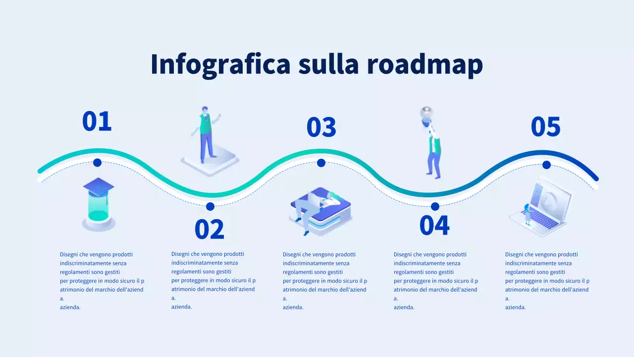 Infografica Roadmap con illustrazioni aziendali blu e azzurre Infografica Roadmap con illustrazioni aziendali blu e azzurre