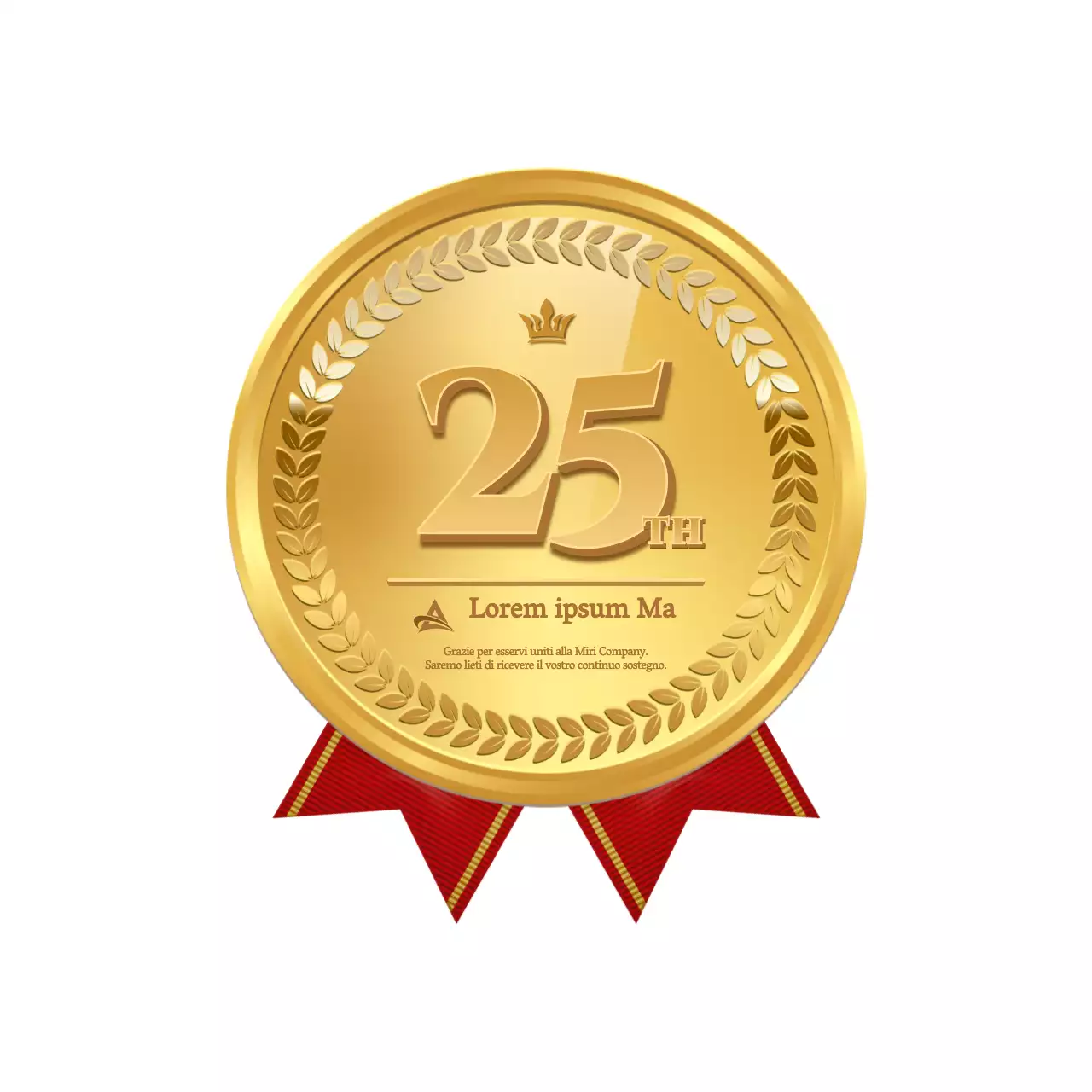 Medaglia d'oro lucida con cornice in stile augurio per l'anniversario dell'azienda