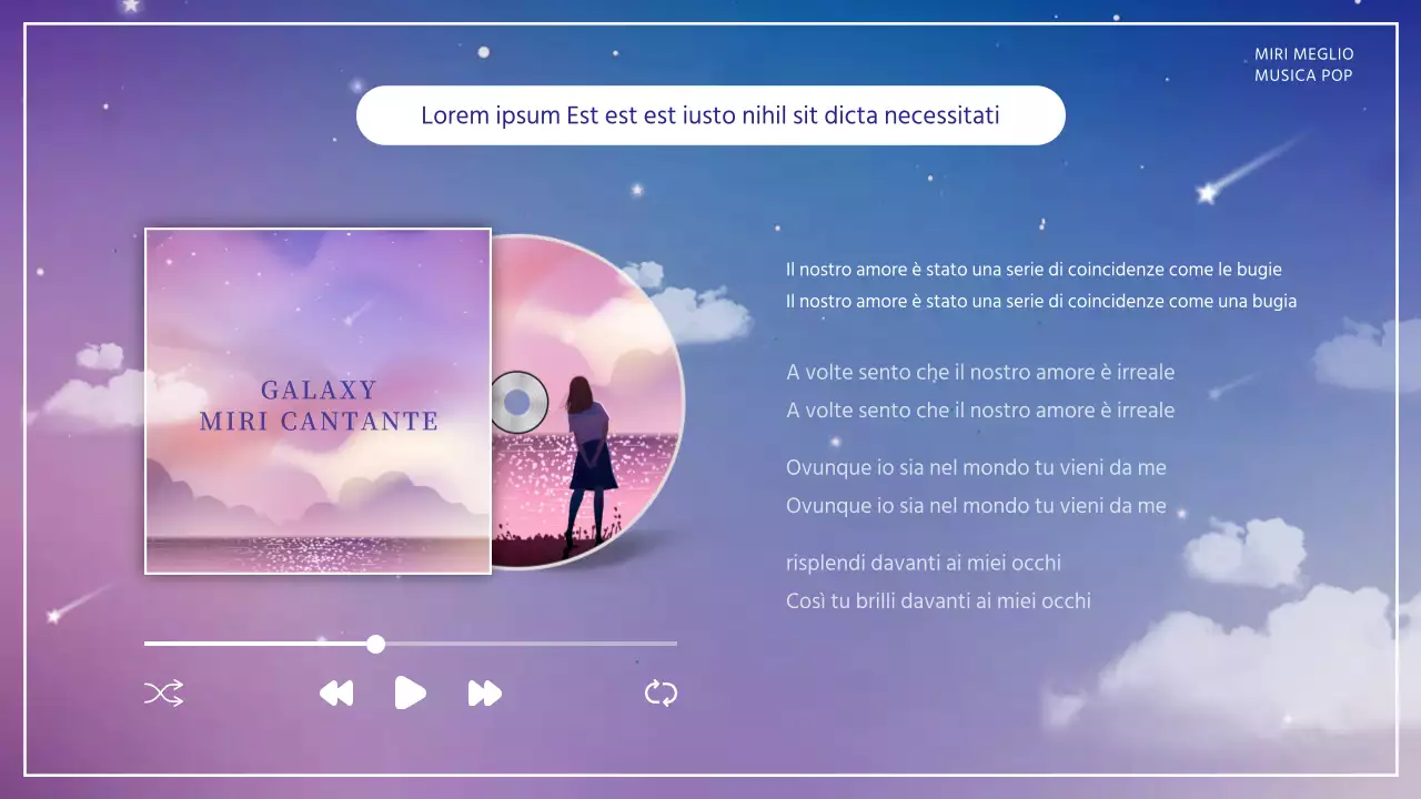 Miniatura di una playlist di canzoni pop con uno sfondo spaziale emozionale