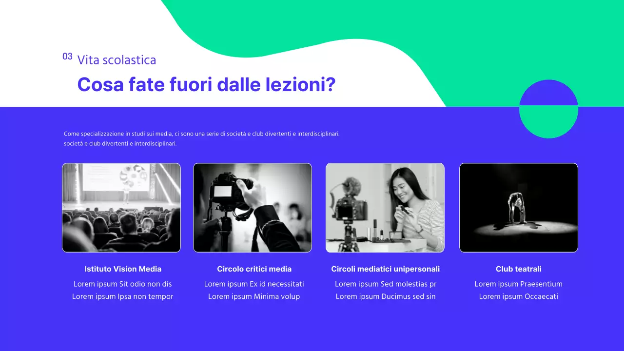 Una moderna presentazione del dipartimento di relazioni pubbliche dell'università in bianco e blu