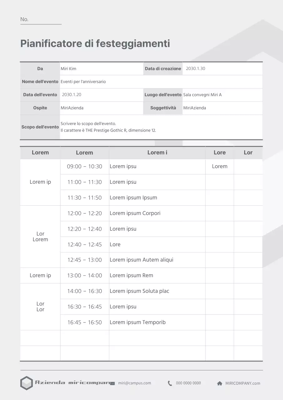 Un'agenda per le celebrazioni pulita e grigia