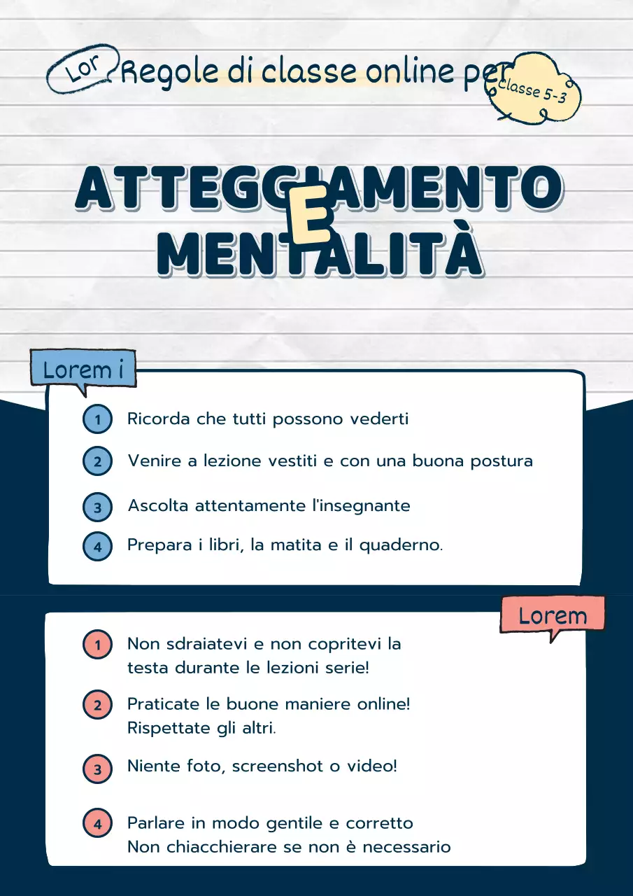 Taccuino blu navyScritturaBolle vocali concettualiTema dell'istruzione