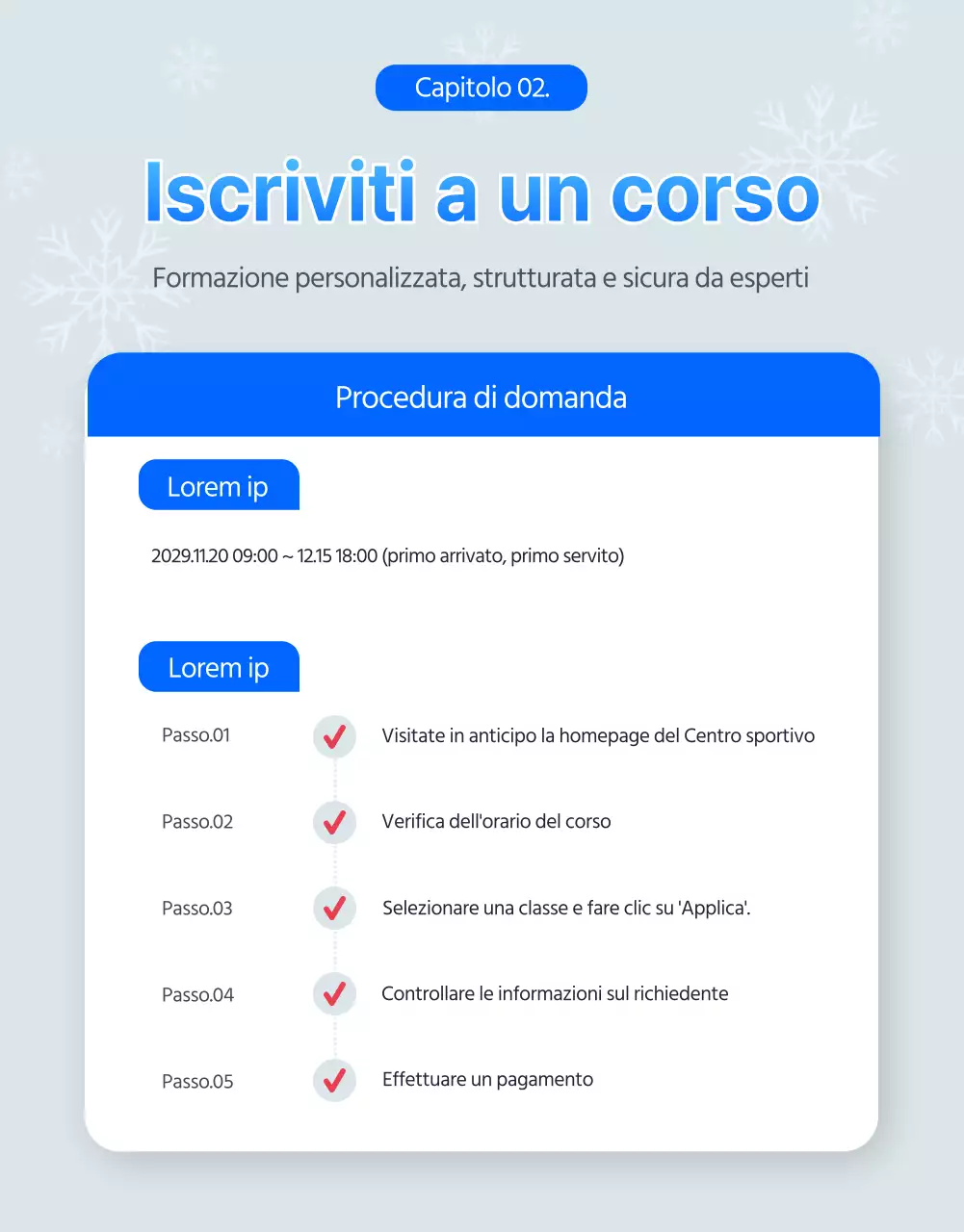 Lezioni di sci e snowboard a tema invernale in blu (pagina di dettaglio)