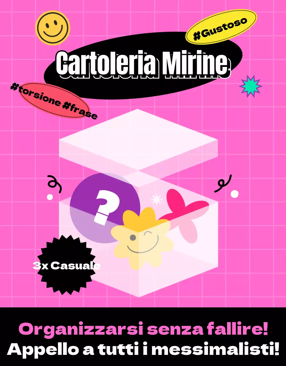 Evento casuale della scatola scritto su una lavagna rosa