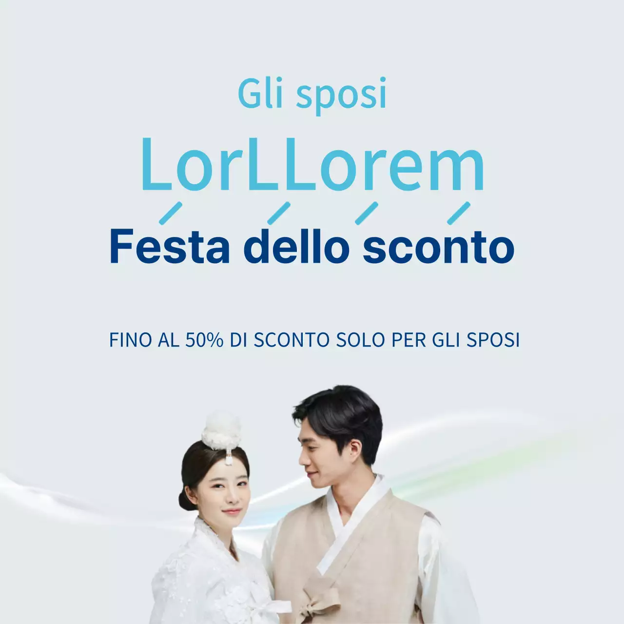 Striscione di vendita di elettrodomestici estivi Newlyweds in blu e azzurro