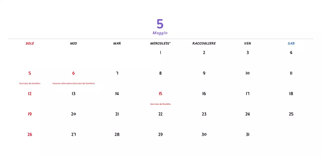 Calendario di Capodanno con simpatiche illustrazioni al tratto