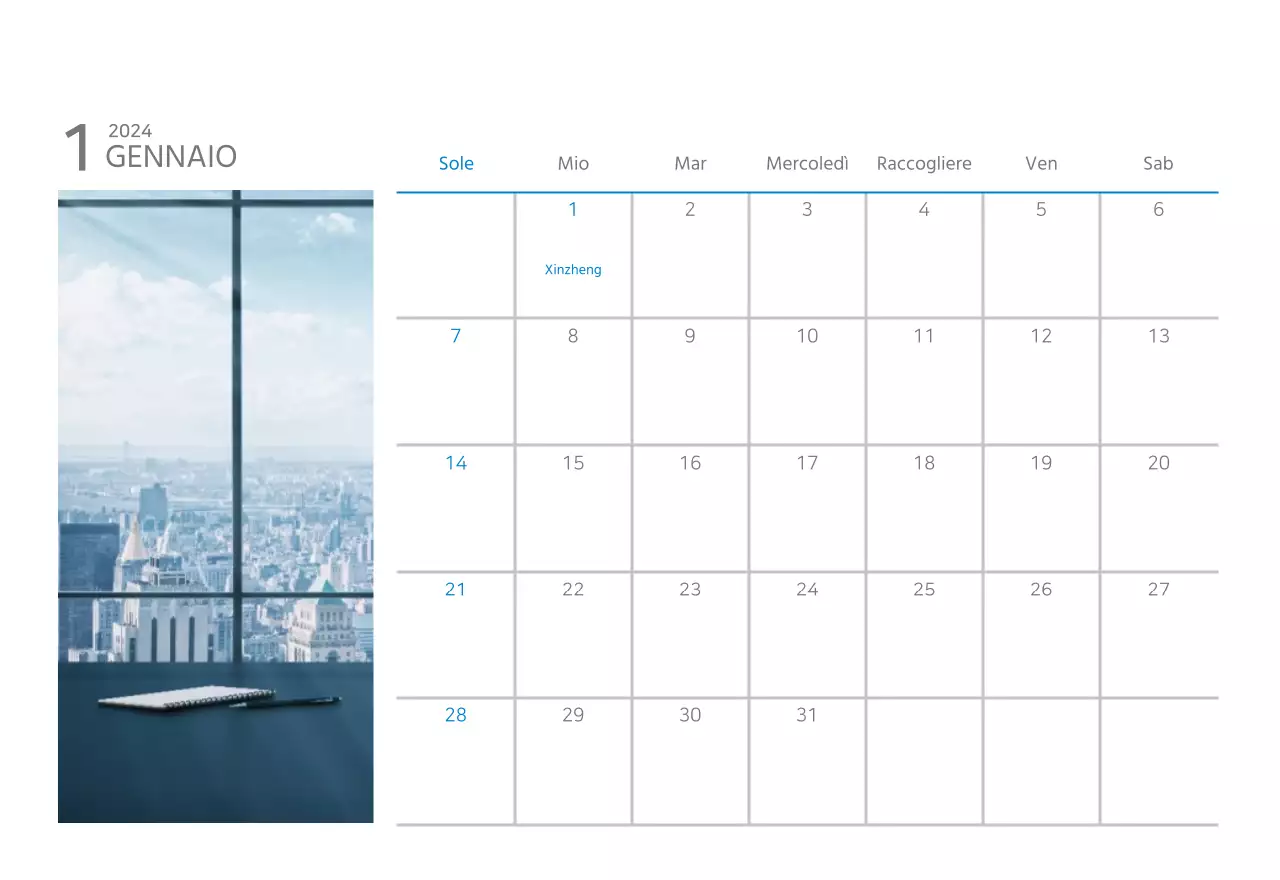Calendario aziendale da tavolo bianco e semplice