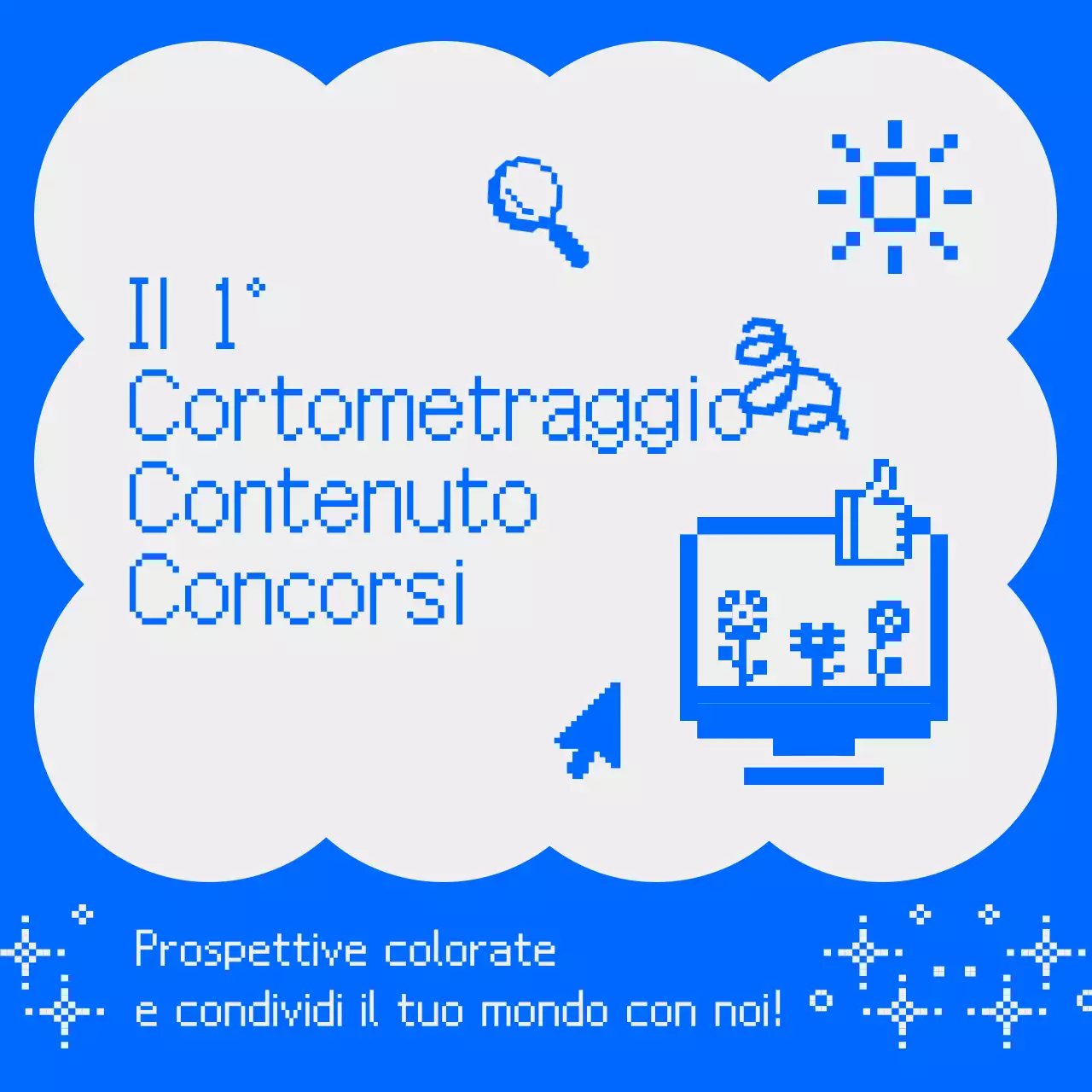 Richiesta di contenuti shortform in pixel art retrò con sfondo blu chiaro