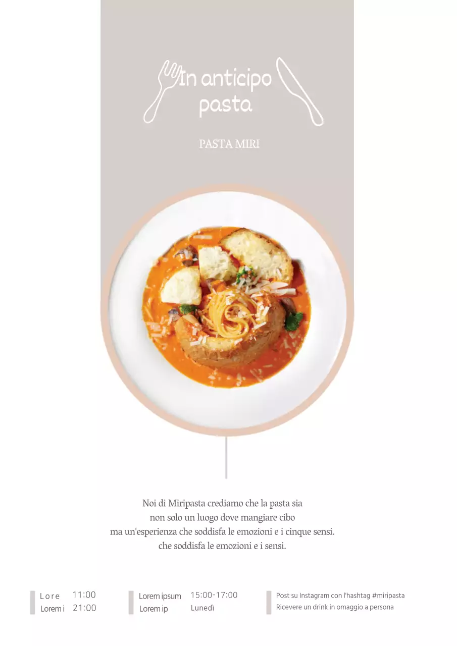 Volantino bifacciale semplice per ristorante di pasta beige