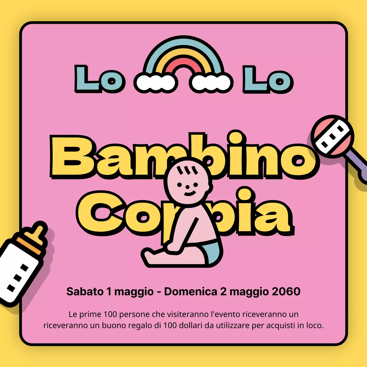Promuovere la fiera del bambino in uno stile carino di rosa e giallo