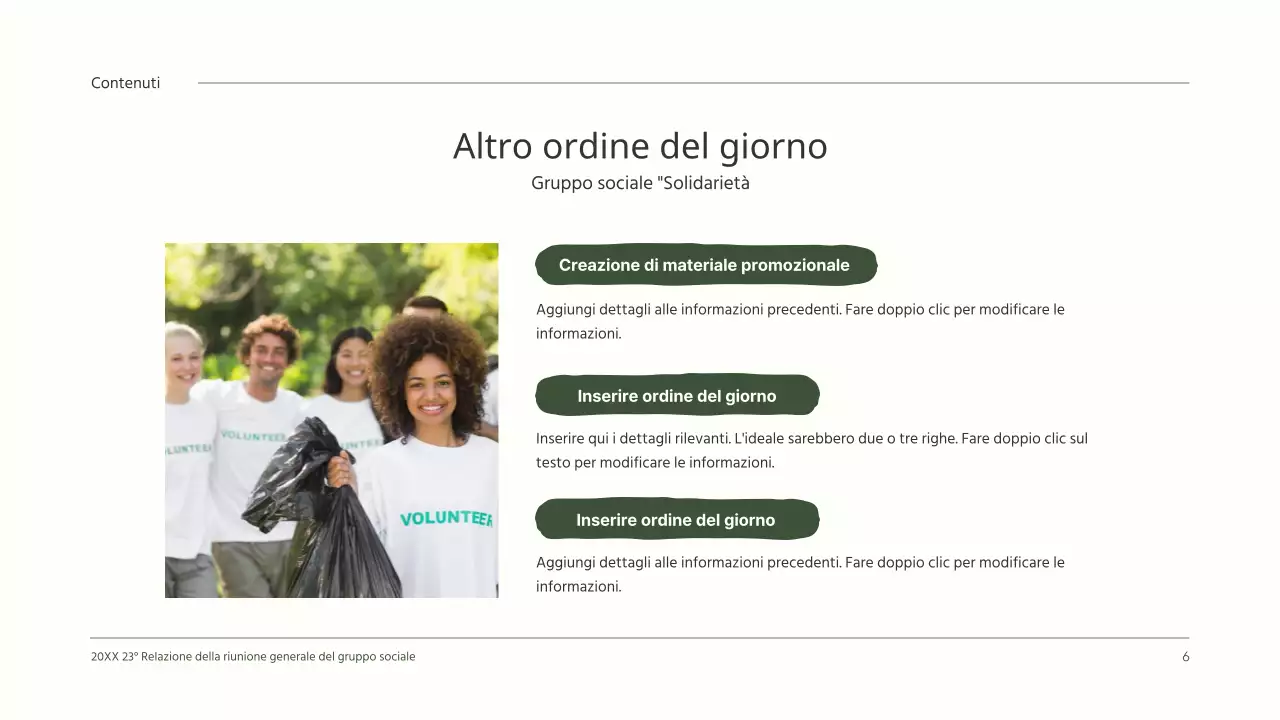 Relazione sui risultati dell'assemblea generale pulita con simpatiche illustrazioni verdi