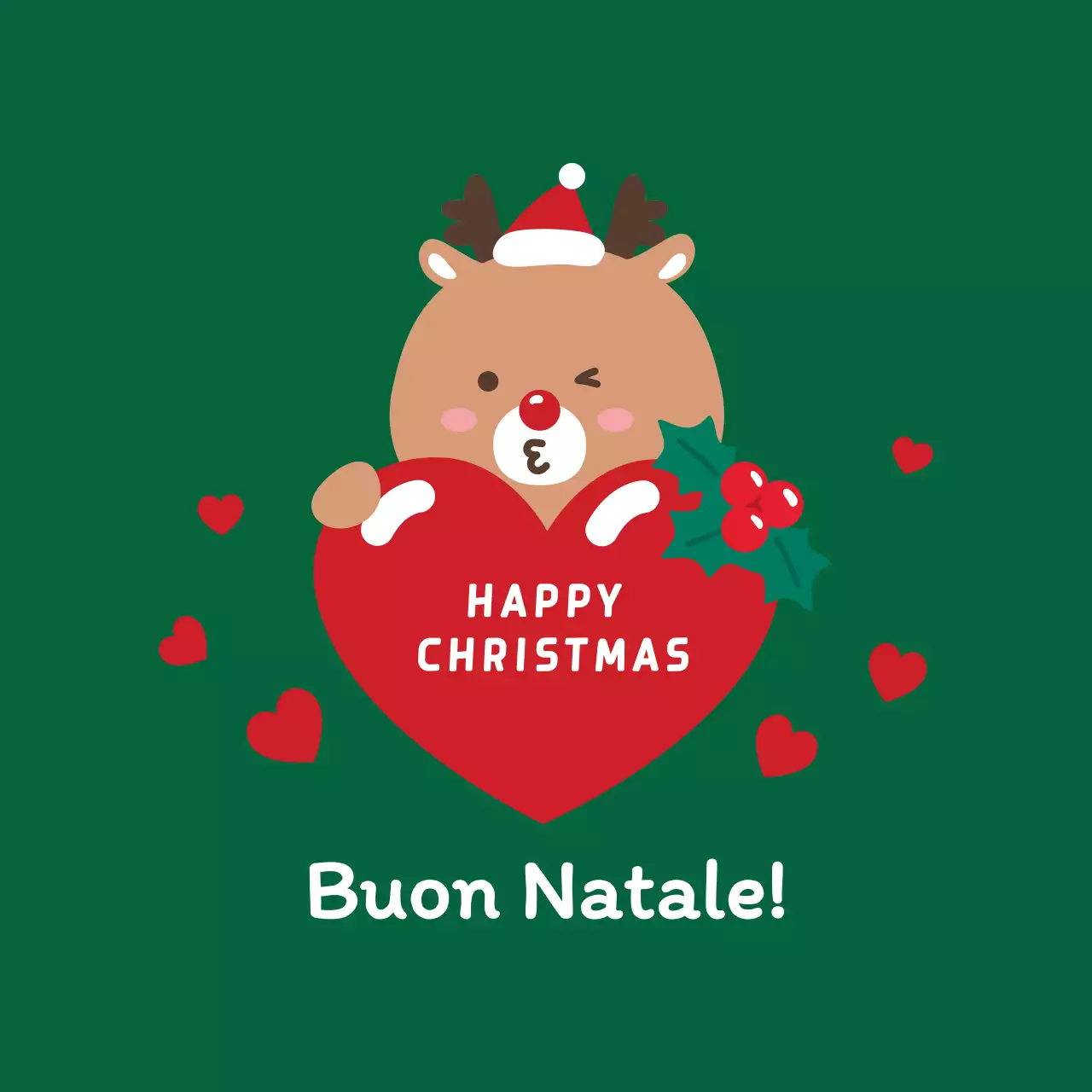 Rosso Verde Carino Illustrazione Etichetta di auguri di Natale