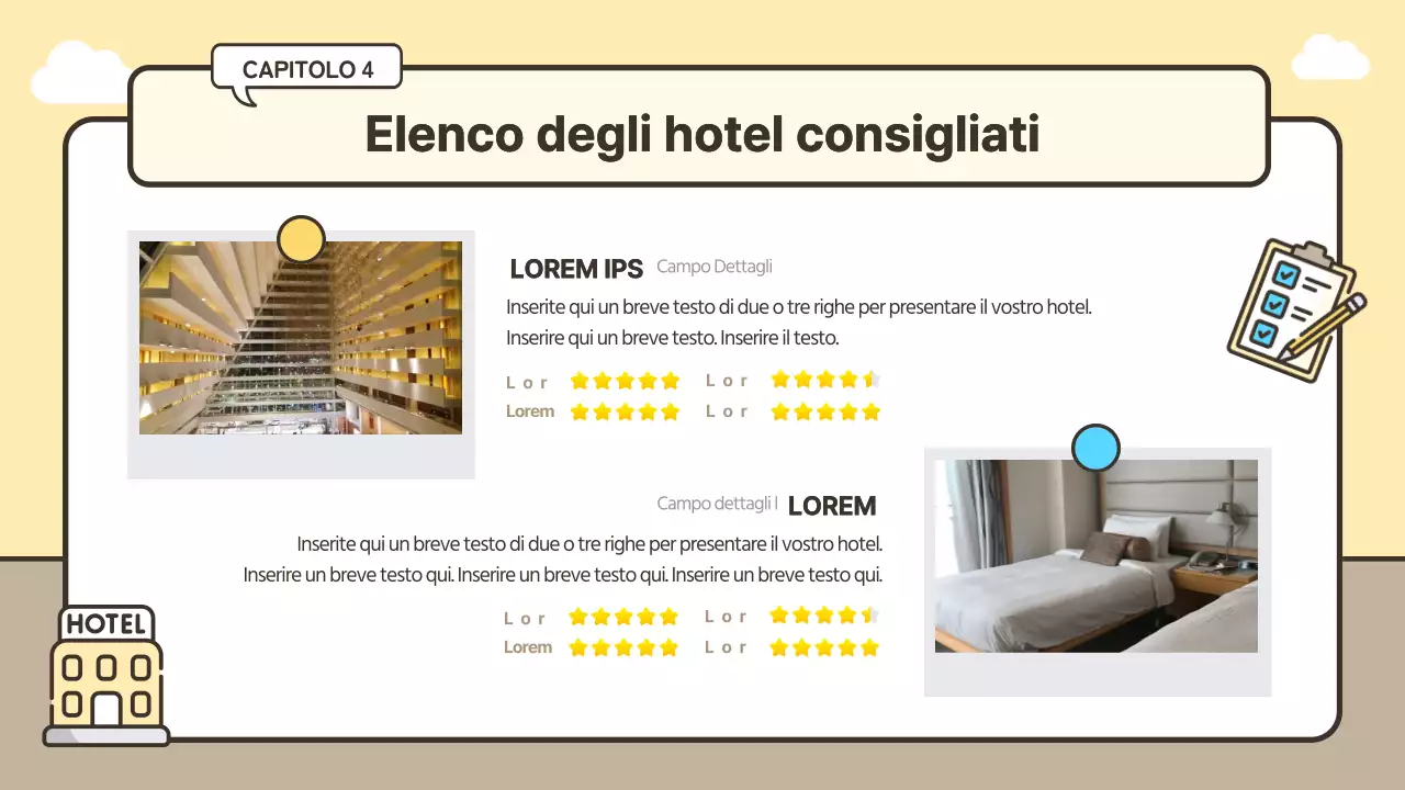 Idea di valigie e itinerario di viaggio in giallo e beige