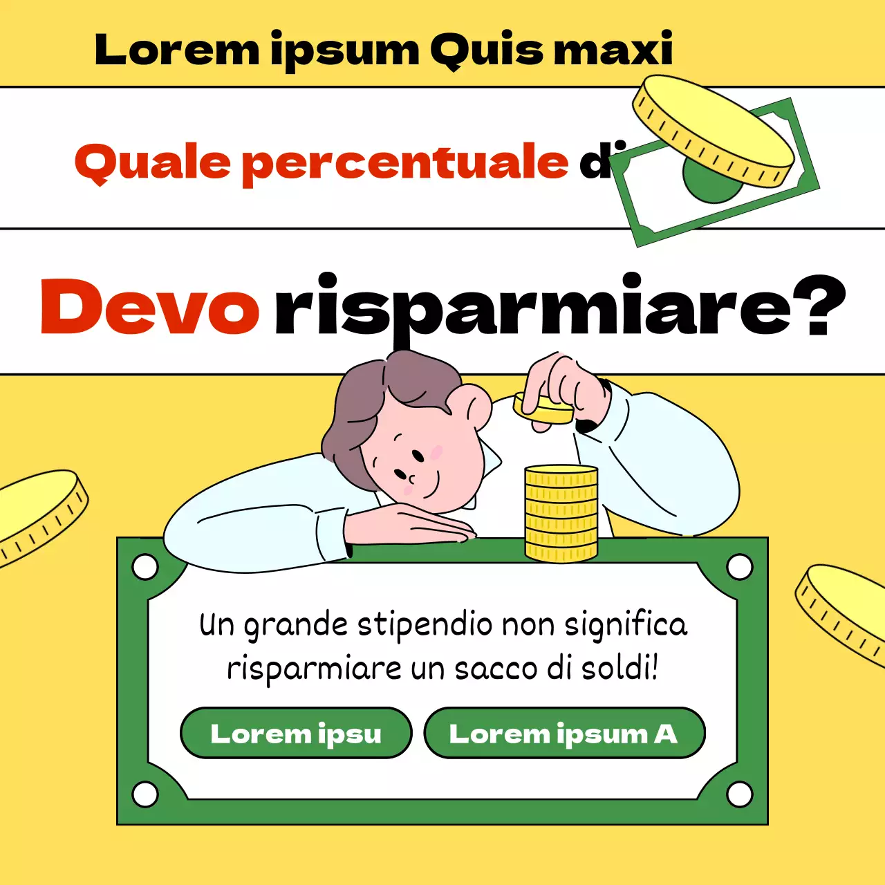 Promuovere un moderno corso di alfabetizzazione finanziaria in giallo e verde.