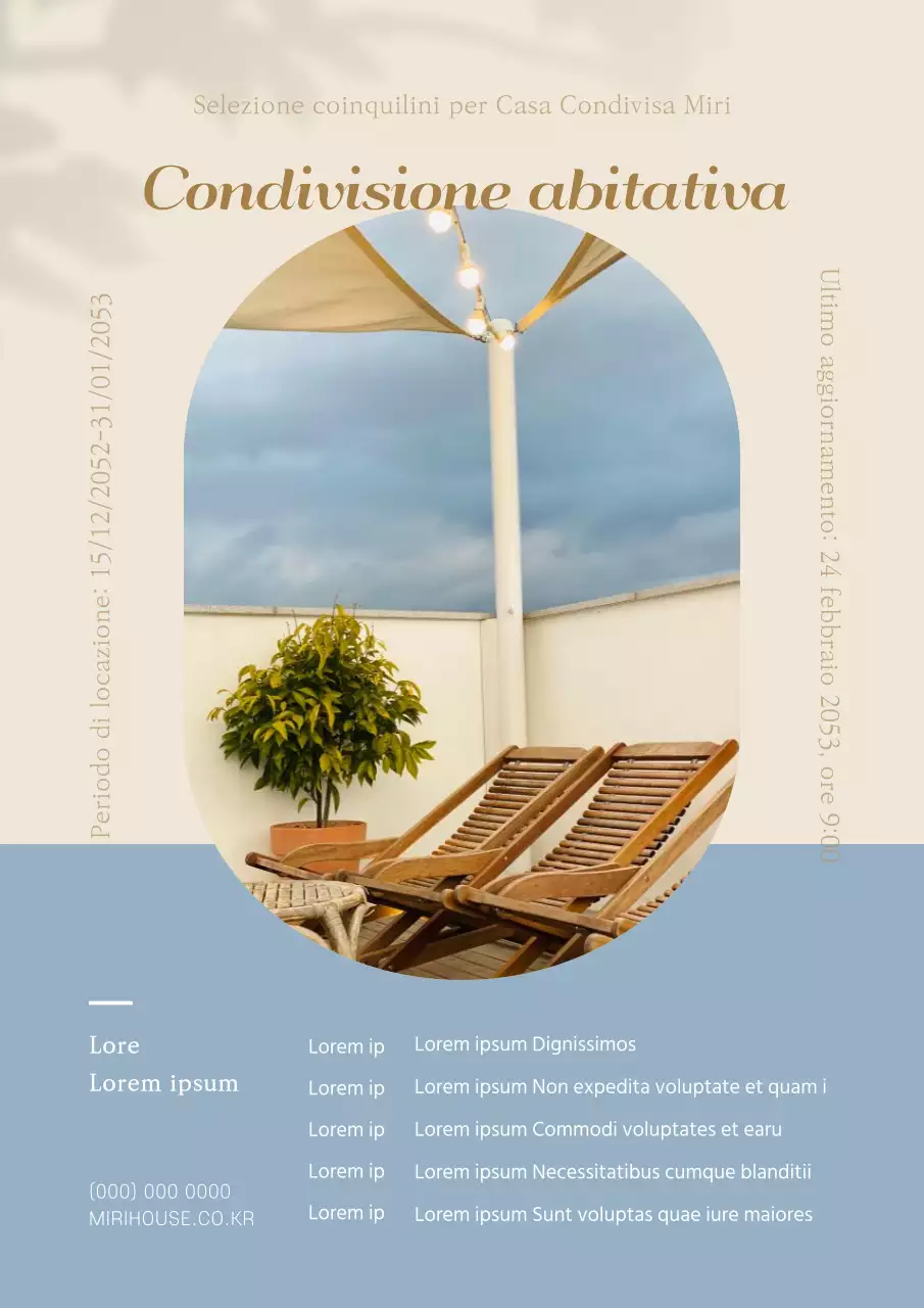 Pubblicità di una casa di condivisione gialla e azzurra