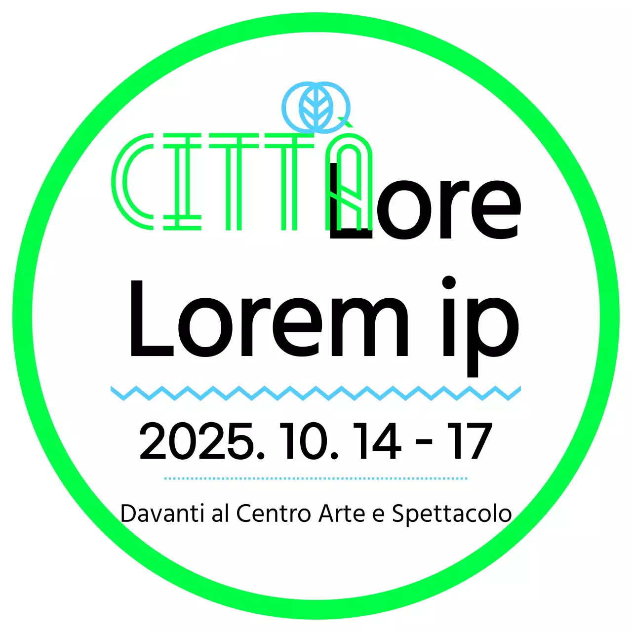 Un cartello promozionale con un annuncio di mercato delle pulci verde cielo nero e diverse illustrazioni di forme.