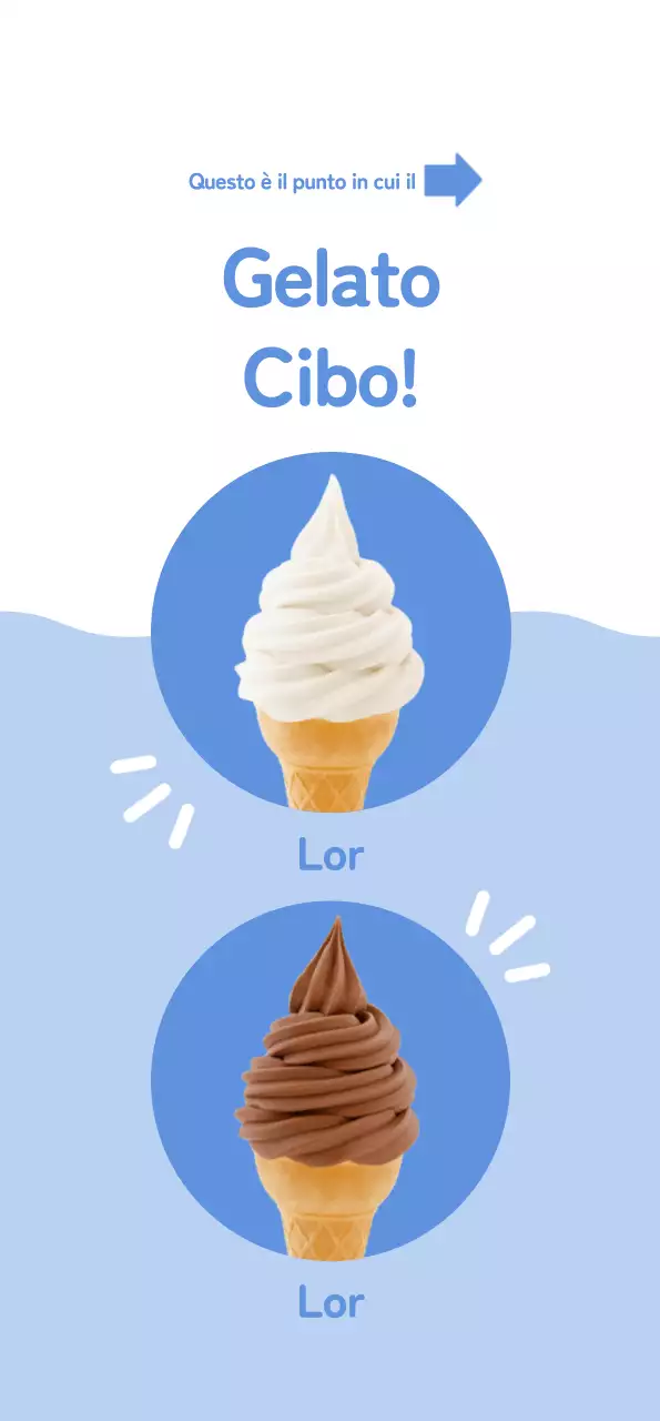 Promuovere un menu dall'aspetto pulito e carino con gelato bianco su sfondo blu chiaro