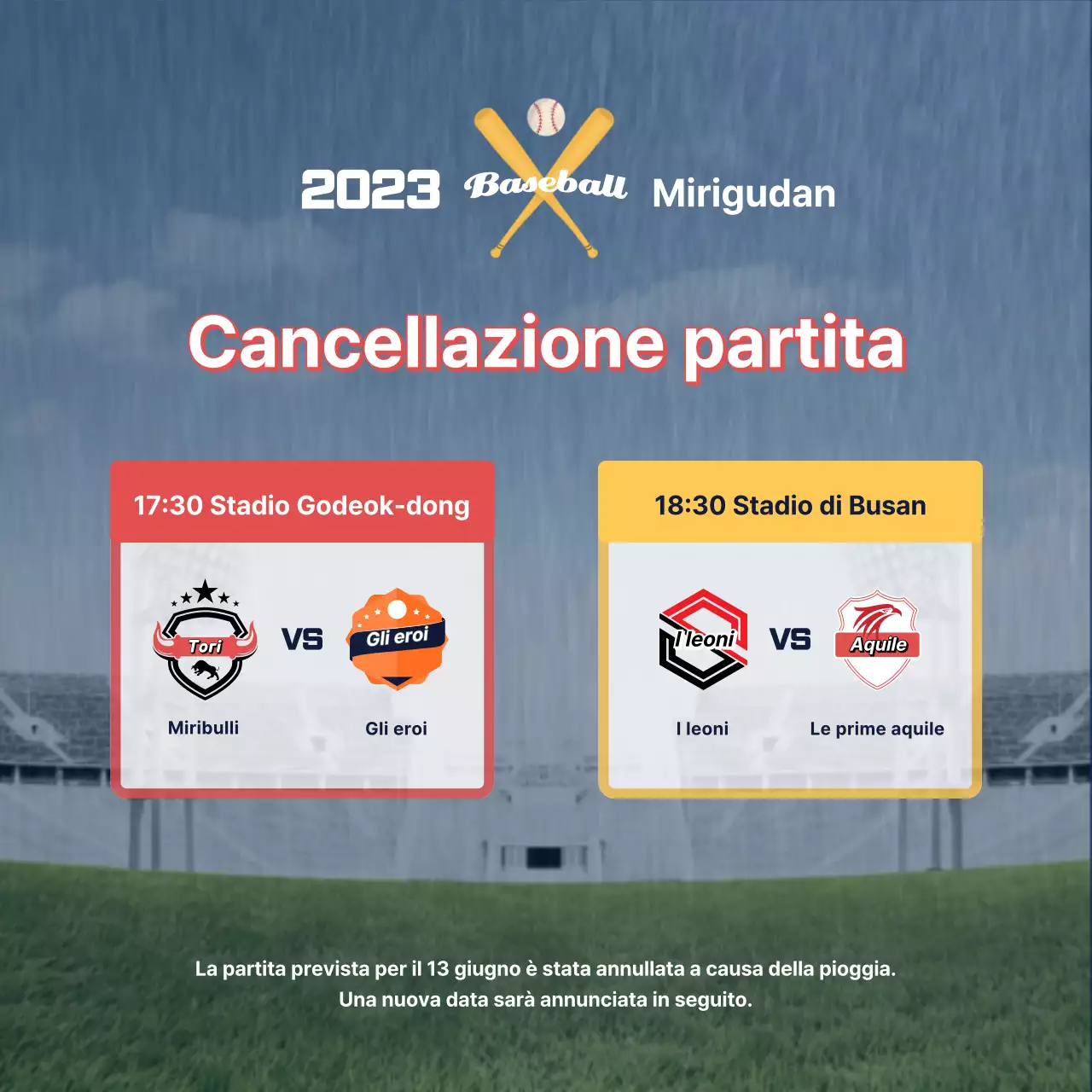 Guida alle cancellazioni per pioggia delle partite di baseball con un tocco di rosso e giallo