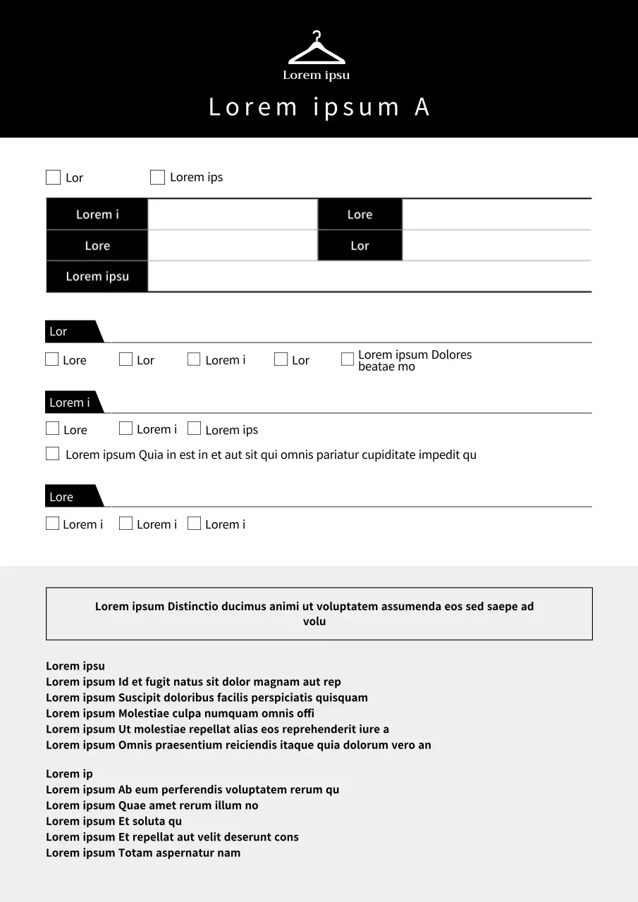 Modulo di restituzione per cambio negozio in nero pulito