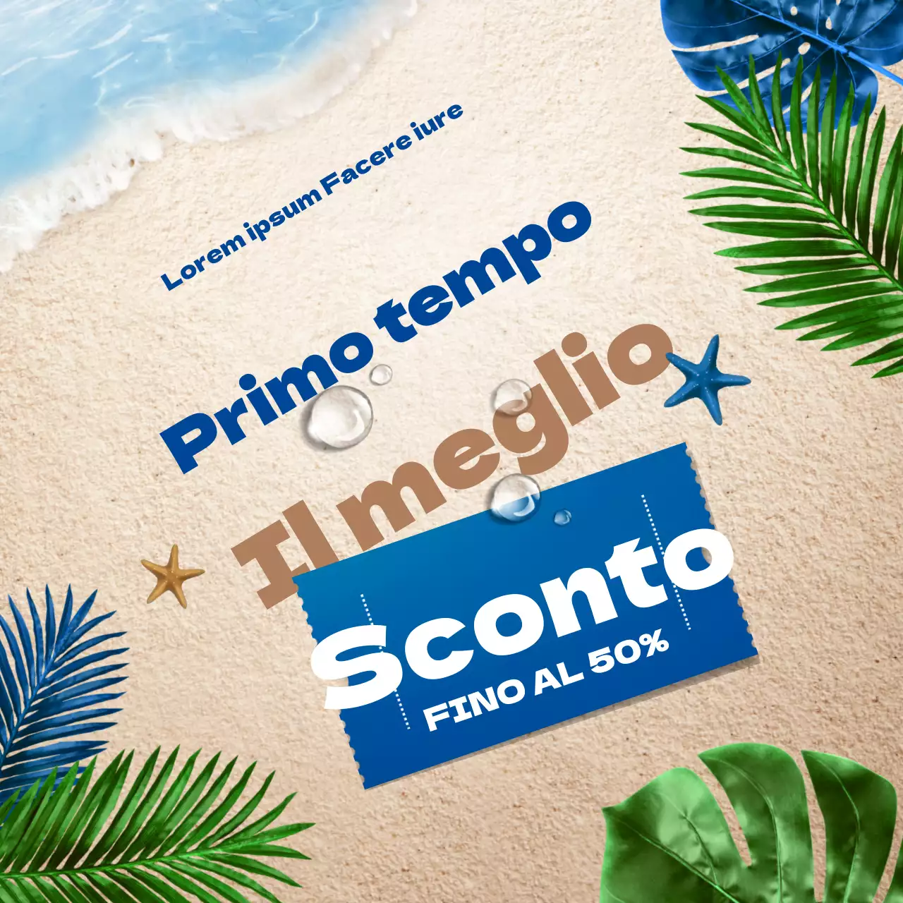 Blu Beige Pulito e tropicale sulla spiaggia concetto di coupon Primo semestre Promozione sconto di fine anno