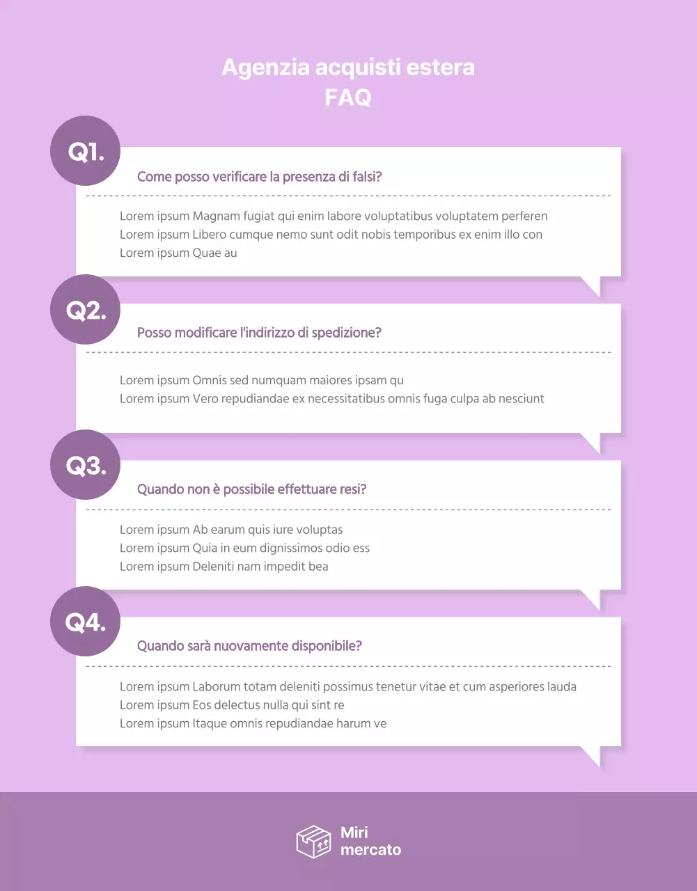 Semplice pagina di dettaglio dell'acquisto all'estero con accenti viola